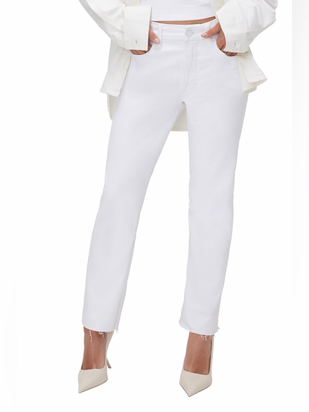 Good American White Straight-Leg Jeans